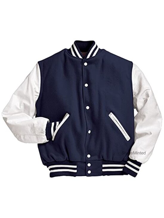 Other - Genuine Leather Sleeves Quilted Varsity Jacket Long Sleeve Button Front